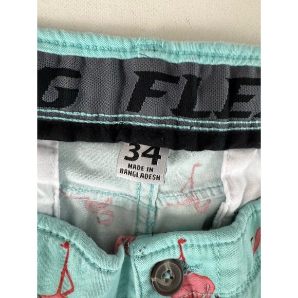 PLUGG FLEX Men's Turquoise With Flamingo Print Chino Shorts Sz 34 - Picture 6 of 6